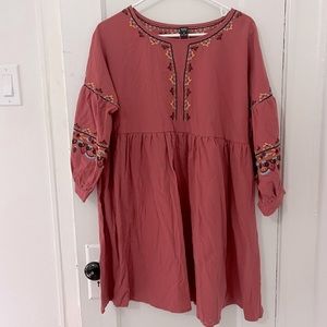 Boho Embroidered Baby Doll Dress - M